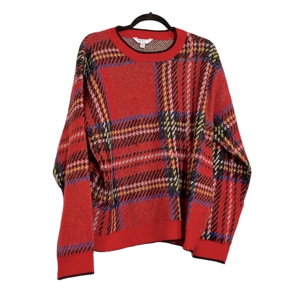 Cozy red plaid sweater